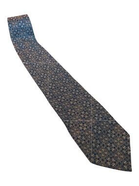 XMI PLATINUM I Tie Navy Blue Silver Geometric Medallion Silk